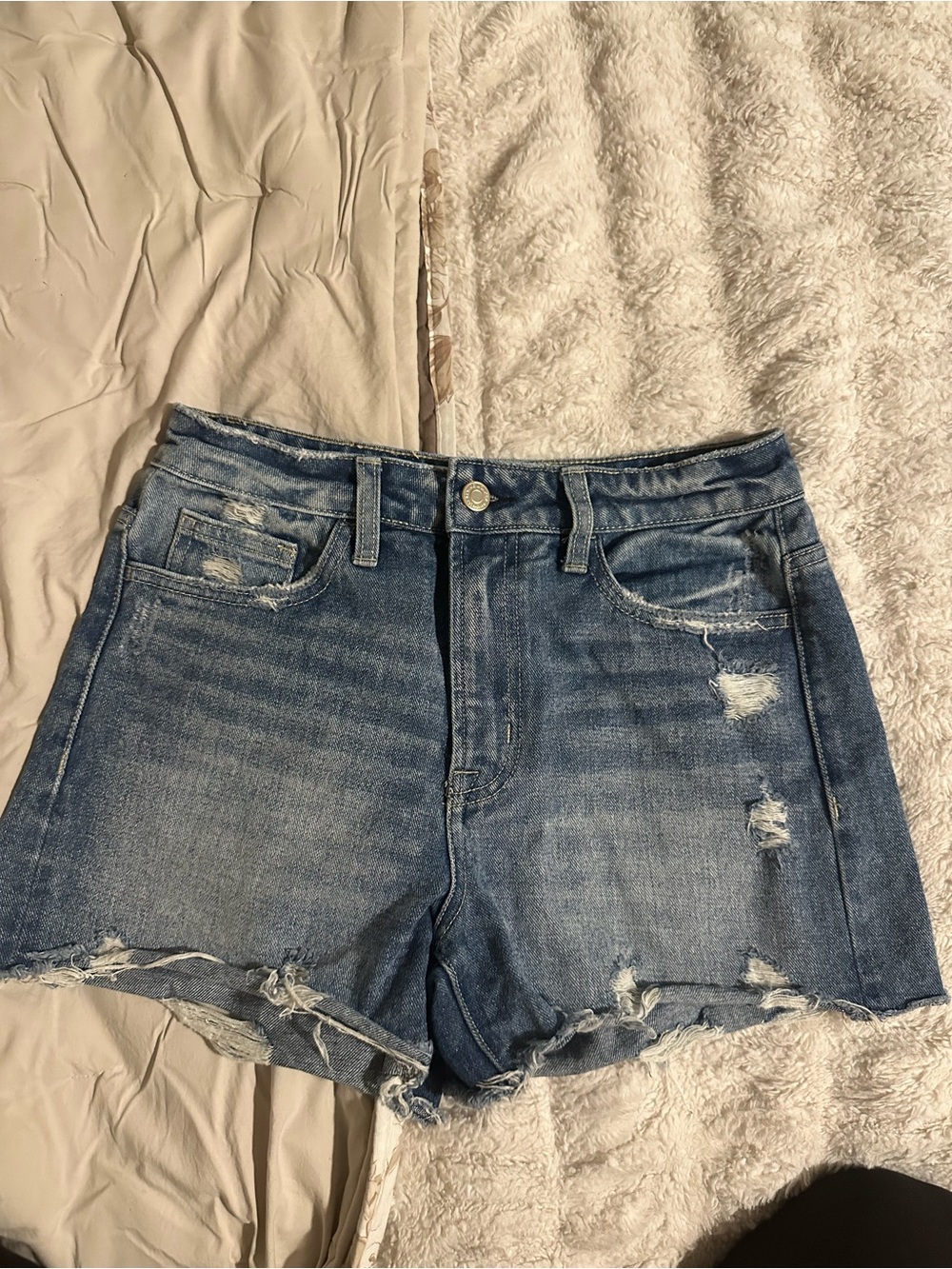 Flying Monkey Distressed Denim Shorts - Blue